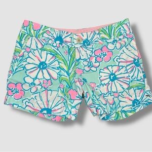 Lilly Pulitzer Callahan Short Size 2 Splish Splash Blue Pink Floral Mid Rise